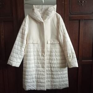 SPECCHIO Japan Cream Puffer Coat SZ LG Hood Fleece Long Snap Front Lined Pockets